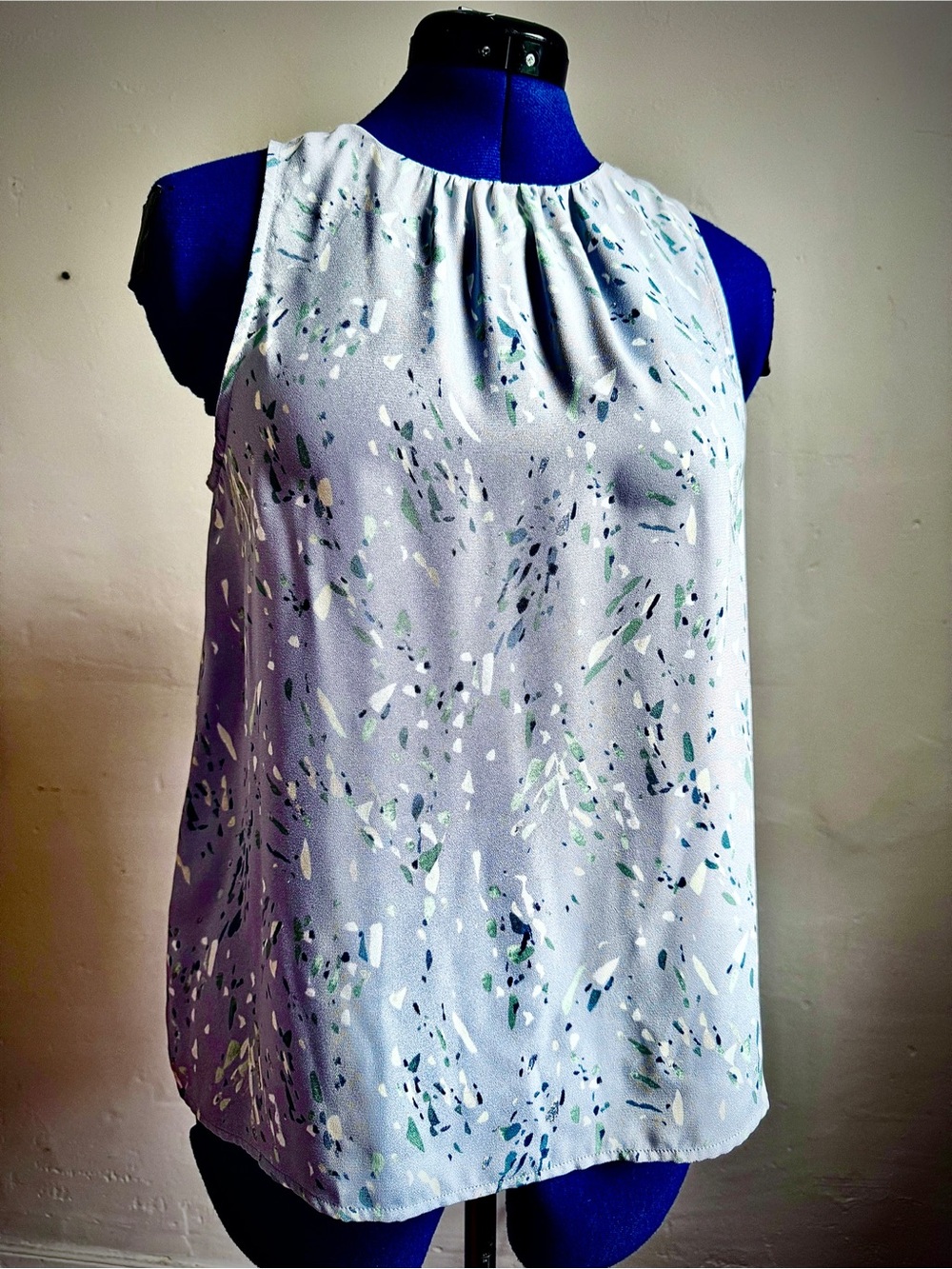 Periwinkle Blue Sleeveless Shell with Gathered Neckline